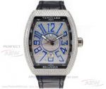 FM Factory Iced Out Franck Muller Vanguard V45 Black Leather Strap ETA 2824 Automatic Watch